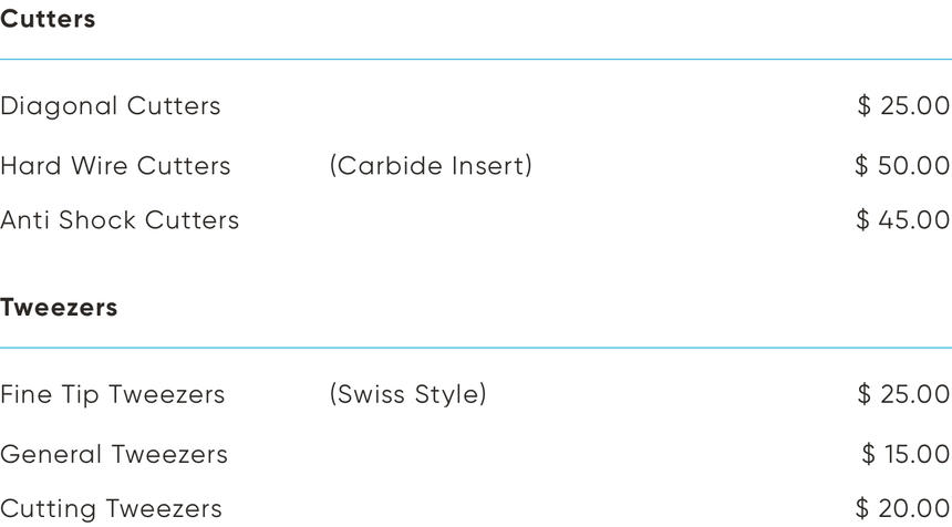 Weller Erem Resharpening Price List Block left