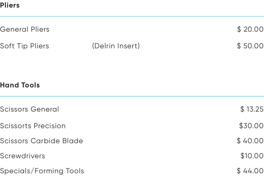 Weller Erem Resharpening Price List Block right