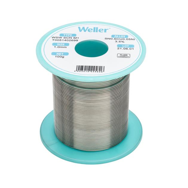 Weller WSW SC M1 Lead-Free Solder Wire – 1.0mm, 500g, Sn99.3Cu0.7 Alloy, 3.5% Flux Core